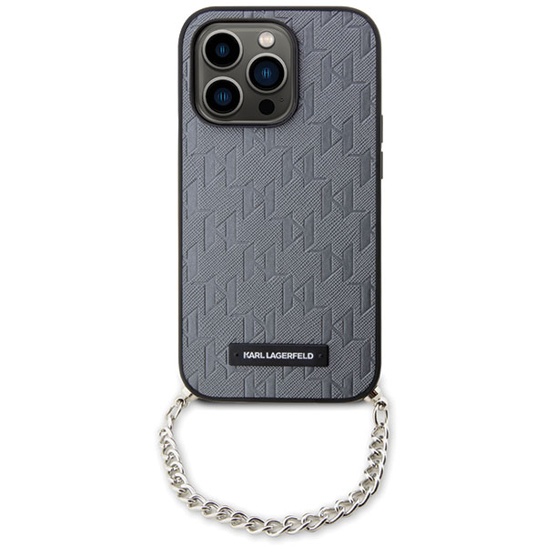 Husa Karl Lagerfeld Saffiano Monogram Chain compatibila cu iPhone 14 Pro, Silver 1 Lerato.ro