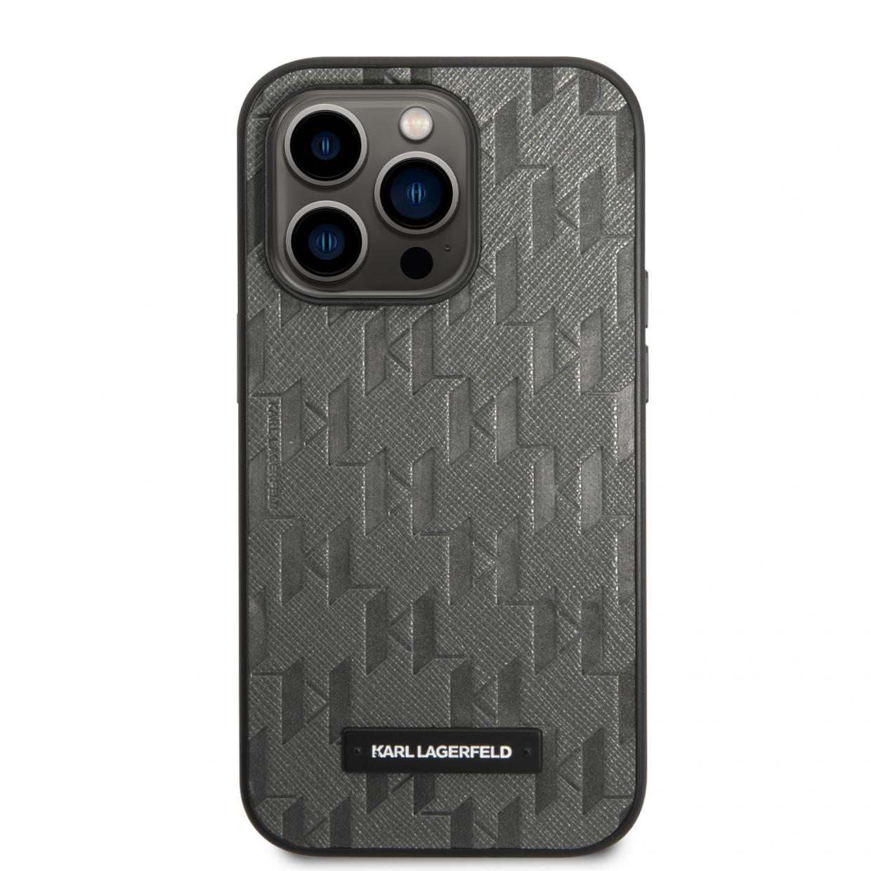 Husa Karl Lagerfeld Saffiano Mono Metal Logo compatibila cu iPhone 14 Pro, Gri 1 Lerato.ro
