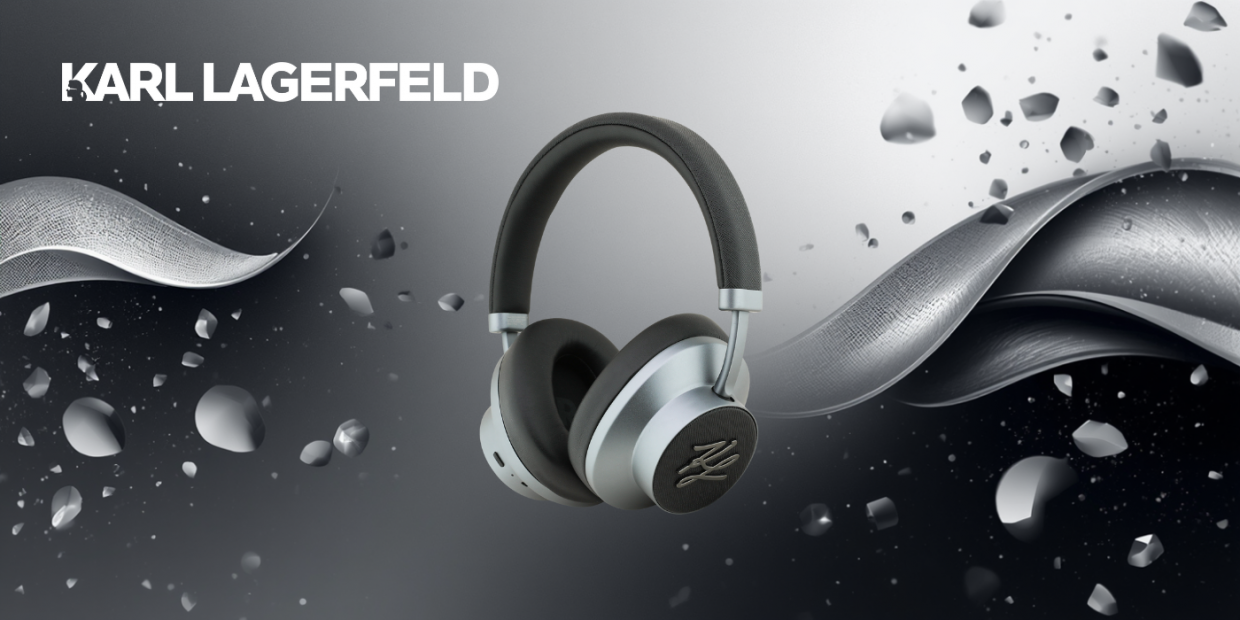 Casti wireless Karl Lagerfeld Grained Initials, ANC, Bluetooth 5.3, Autonomie 40h, USB-C, Negru 1 Lerato.ro