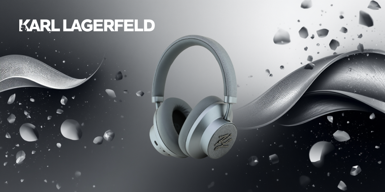 Casti wireless Karl Lagerfeld Grained Initials, ANC, Bluetooth 5.3, Autonomie 40h, USB-C, Gri 1 Lerato.ro
