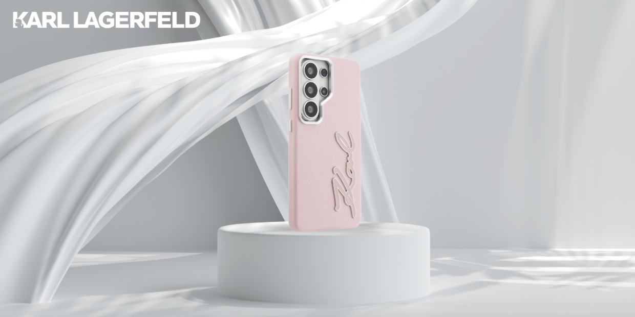 Carcasa Karl Lagerfeld Grained Signature Metal Resin Logo compatibila cu Samsung Galaxy S26 Ultra, Roz 1 Lerato.ro