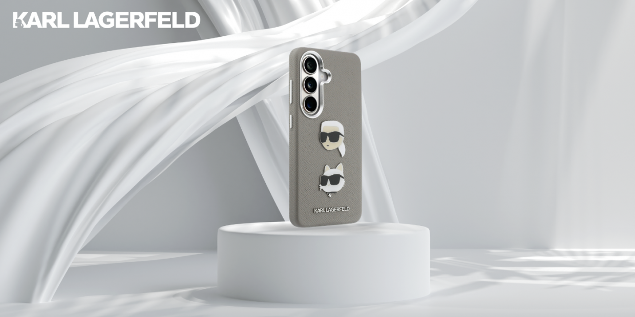 Carcasa Karl Lagerfeld Saffiano Double Heads Metal compatibila cu Samsung Galaxy S26, SIlver 1 Lerato.ro