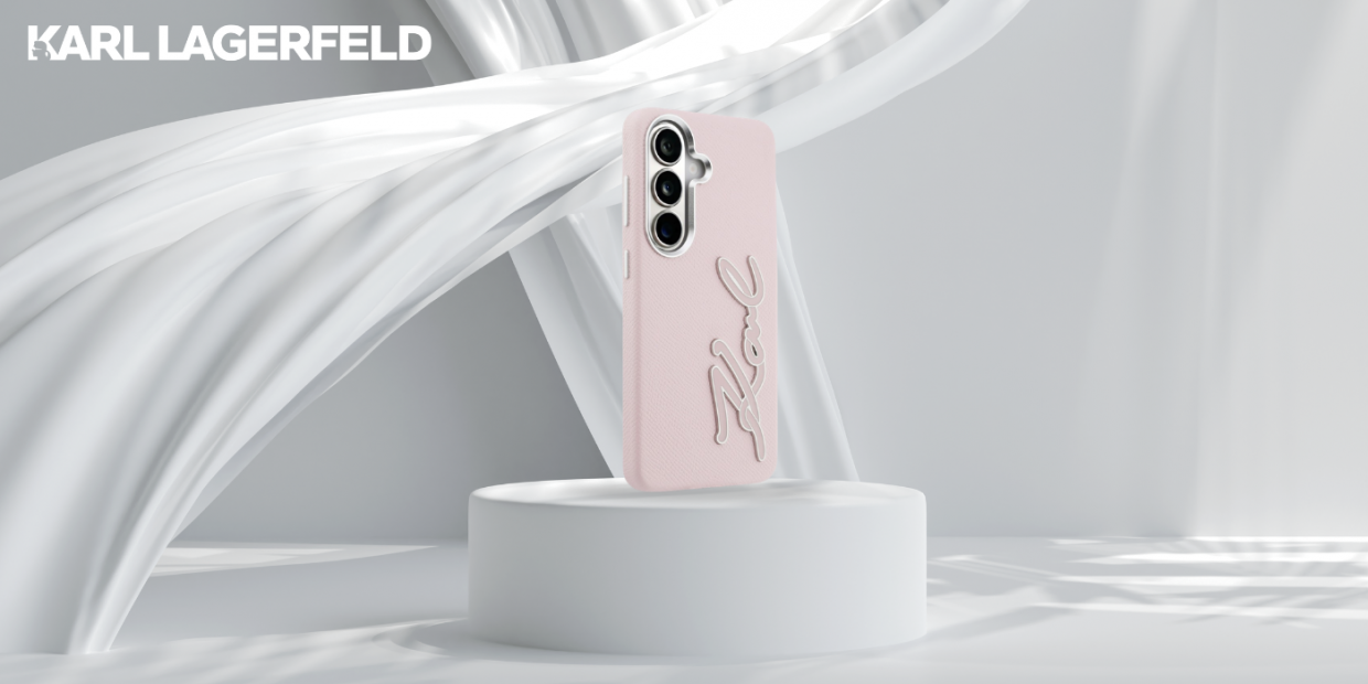 Husa Karl Lagerfeld Grained Signature Metal Resin Logo compatibila cu Samsung Galaxy S26, Roz 1 Lerato.ro