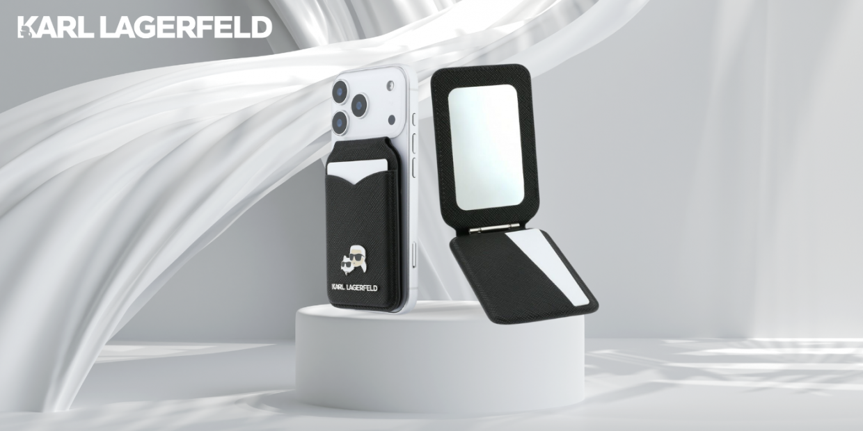 Portofel magnetic cu oglinda si stand Karl Lagerfeld Stand Mirror, Compatibil MagSafe, Negru 1 Lerato.ro