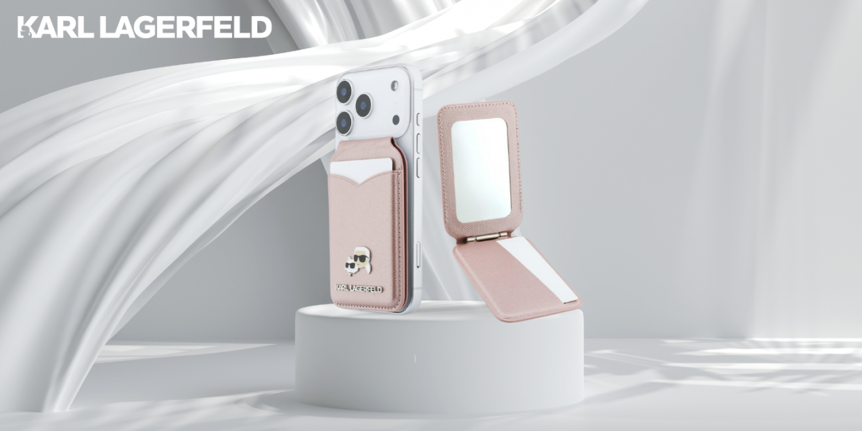 Portofel magnetic cu oglinda si stand Karl Lagerfeld Stand Mirror, Compatibil MagSafe, Roz 1 Lerato.ro