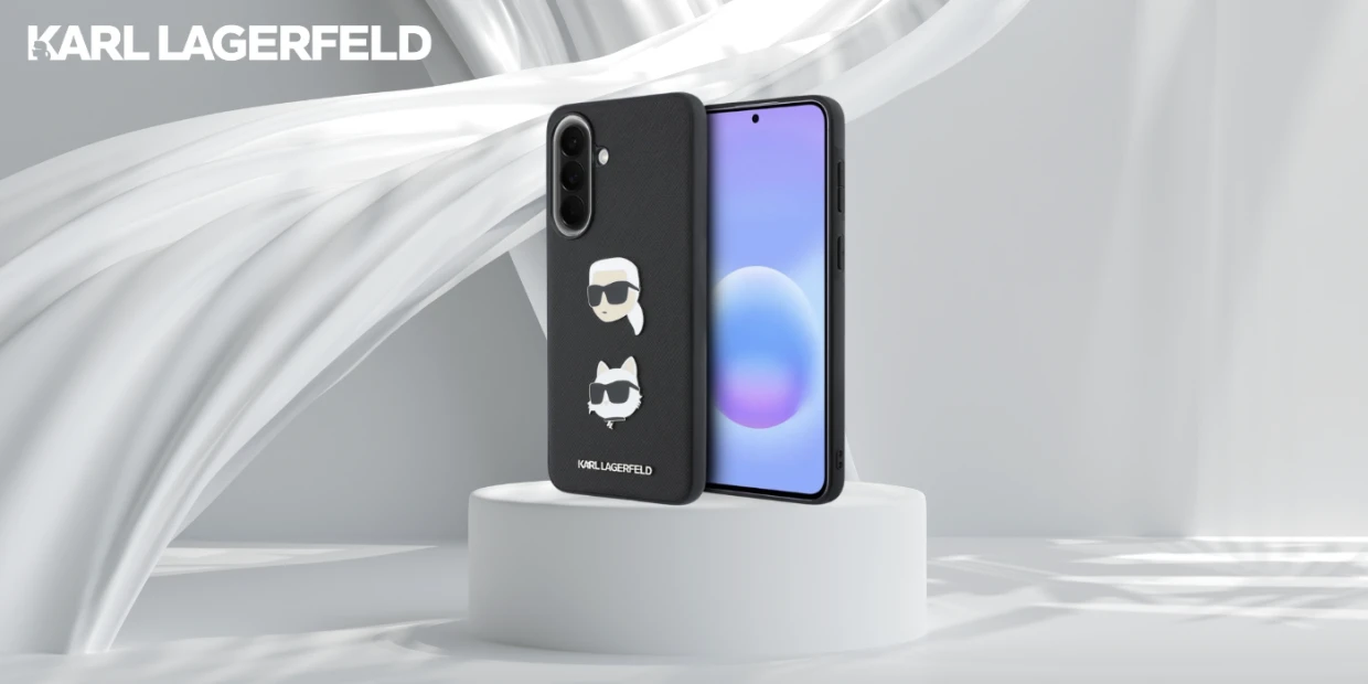 Carcasa Karl Lagerfeld Saffiano Karl and Choupette Heads Pins and Logo compatibila cu Samsung Galaxy A57 5G, Negru 1 Lerato.ro