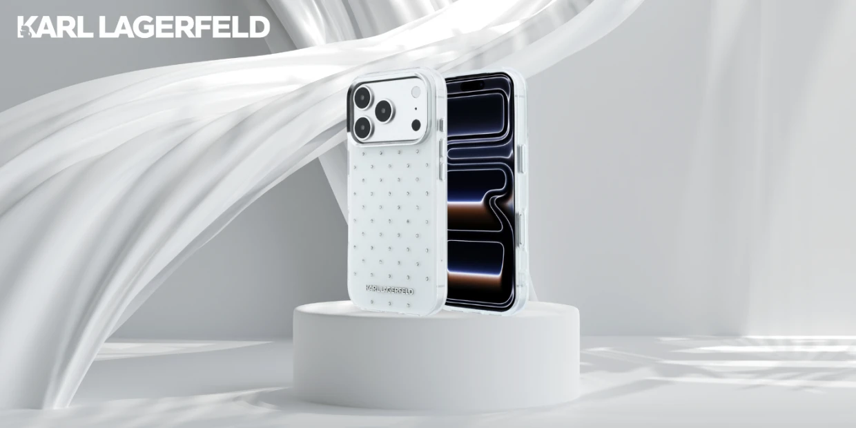Husa Karl Lagerfeld IML Rhinestones Allover Logo compatibila cu iPhone 18 Pro / 17 Pro, Alb 1 Lerato.ro
