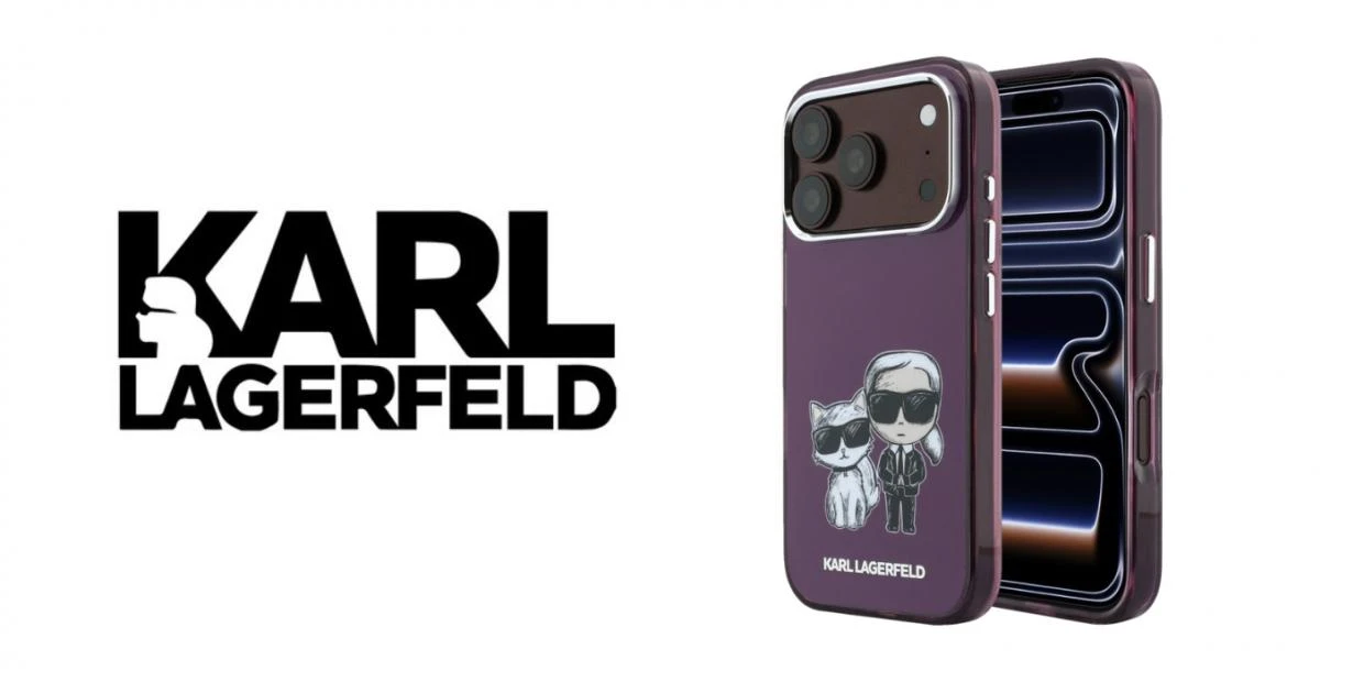 Husa Karl Lagerfeld IML Karl and Choupette Bodies Sketch Print cu MagSafe compatibila cu iPhone 18 Pro / 17 Pro, Burgundy 1 Lerato.ro