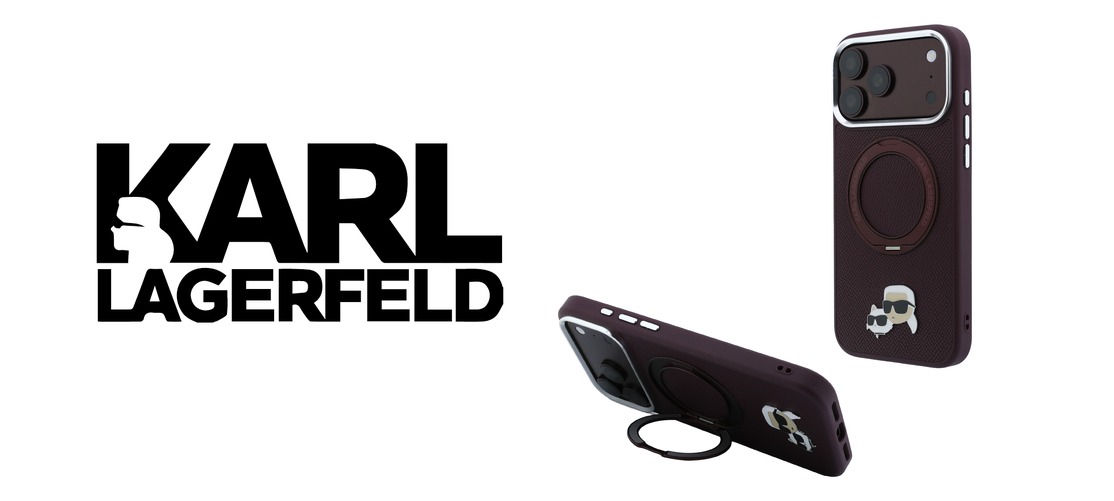 Husa Karl Lagerfeld Ring Stand 360 Karl and Choupette Heads Pin cu MagSafe compatibila cu iPhone 18 Pro / 17 Pro, Burgundy 1 Lerato.ro