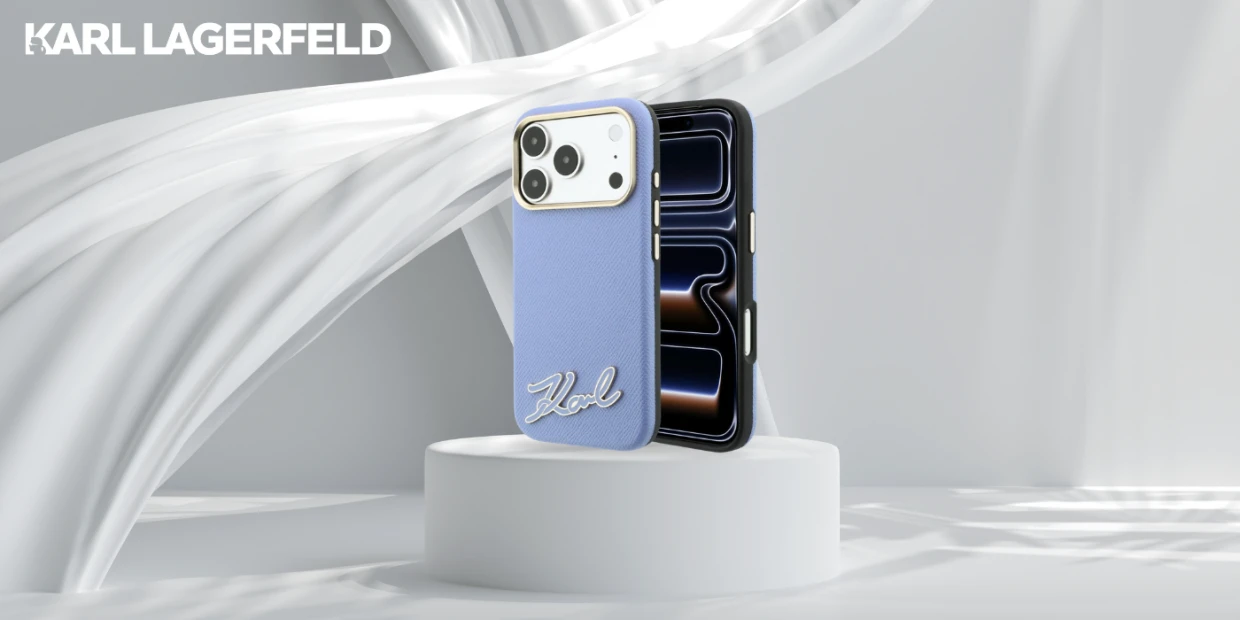 Husa Karl Lagerfeld Grained Resin Signature Logo cu MagSafe compatibila cu iPhone 18 Pro / 17 Pro, Albastru 1 Lerato.ro