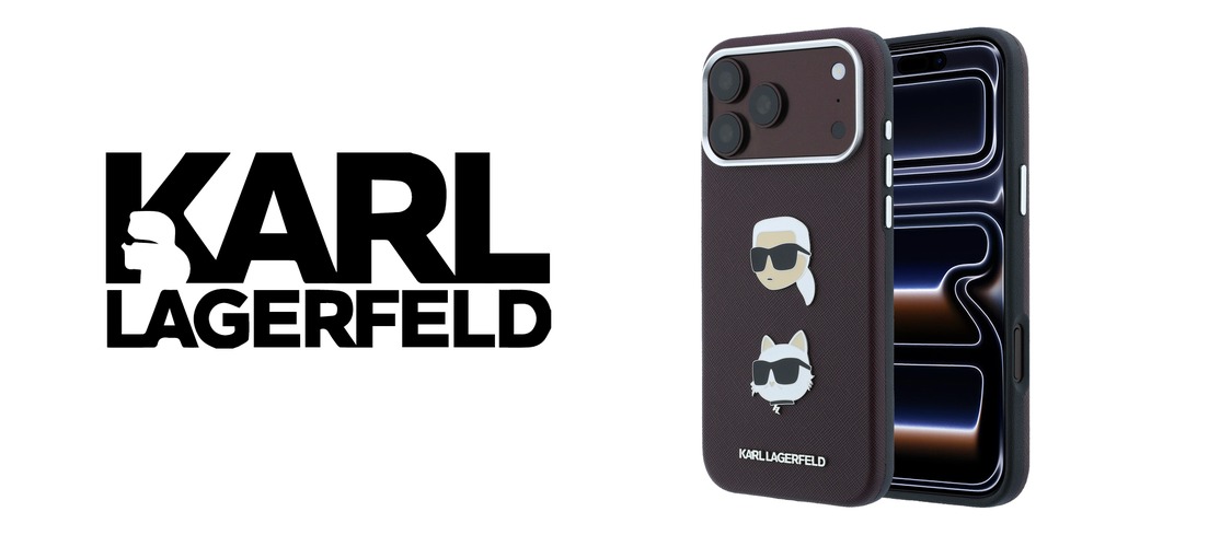 Husa Karl Lagerfeld Saffiano Karl and Choupette Heads Pins Logo compatibila cu iPhone 18 Pro / 17 Pro, Burgundy 1 Lerato.ro