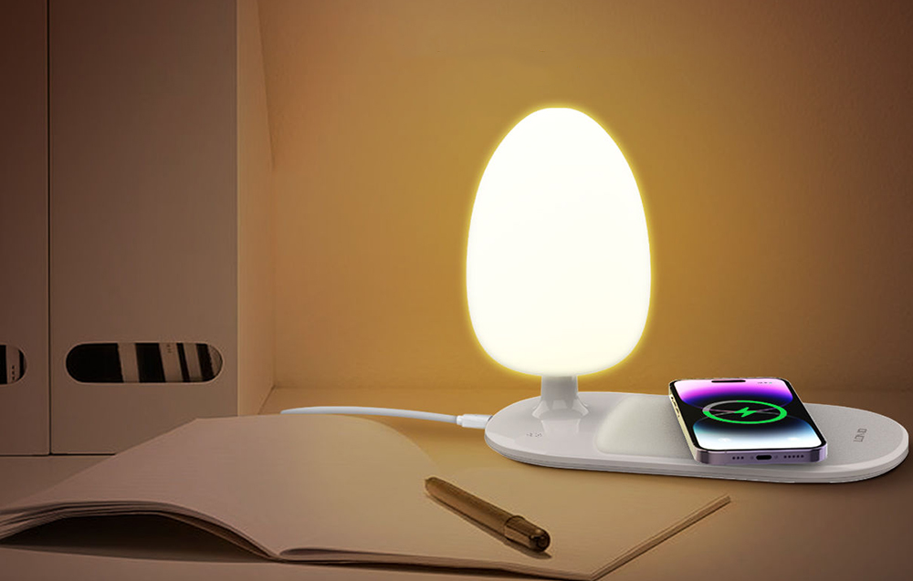 Lampa de noapte LDNIO Y3 cu incarcator wireless Qi, 15W, 0.6W, RGB, USB-C, Alb 1 Lerato.ro