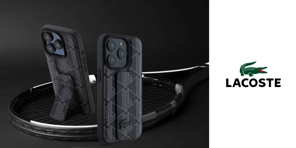 Carcasa Lacoste Grip Stand Mono compatibila cu iPhone 15 Pro Max, Negru 1 Lerato.ro