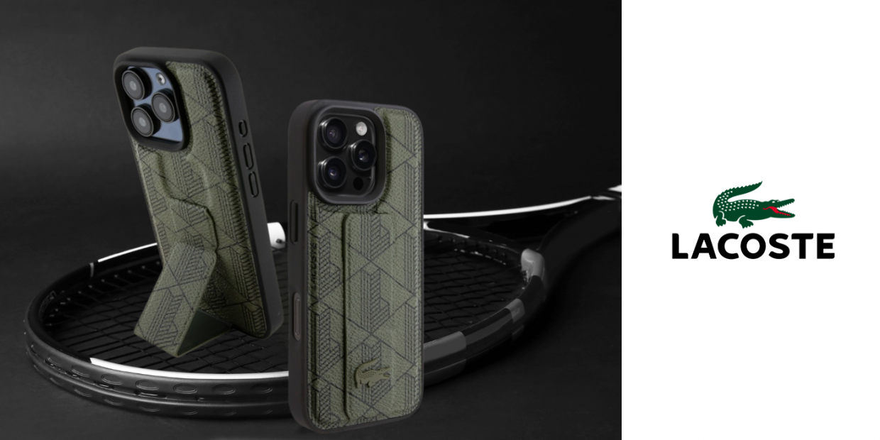 Carcasa Lacoste Grip Stand Mono compatibila cu iPhone 16 Pro Max, Khaki 1 Lerato.ro