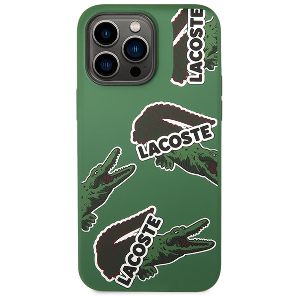 Carcasa Lacoste Silicone Allover Pattern compatibila cu iPhone 14 Pro Max, Verde 1 Lerato.ro