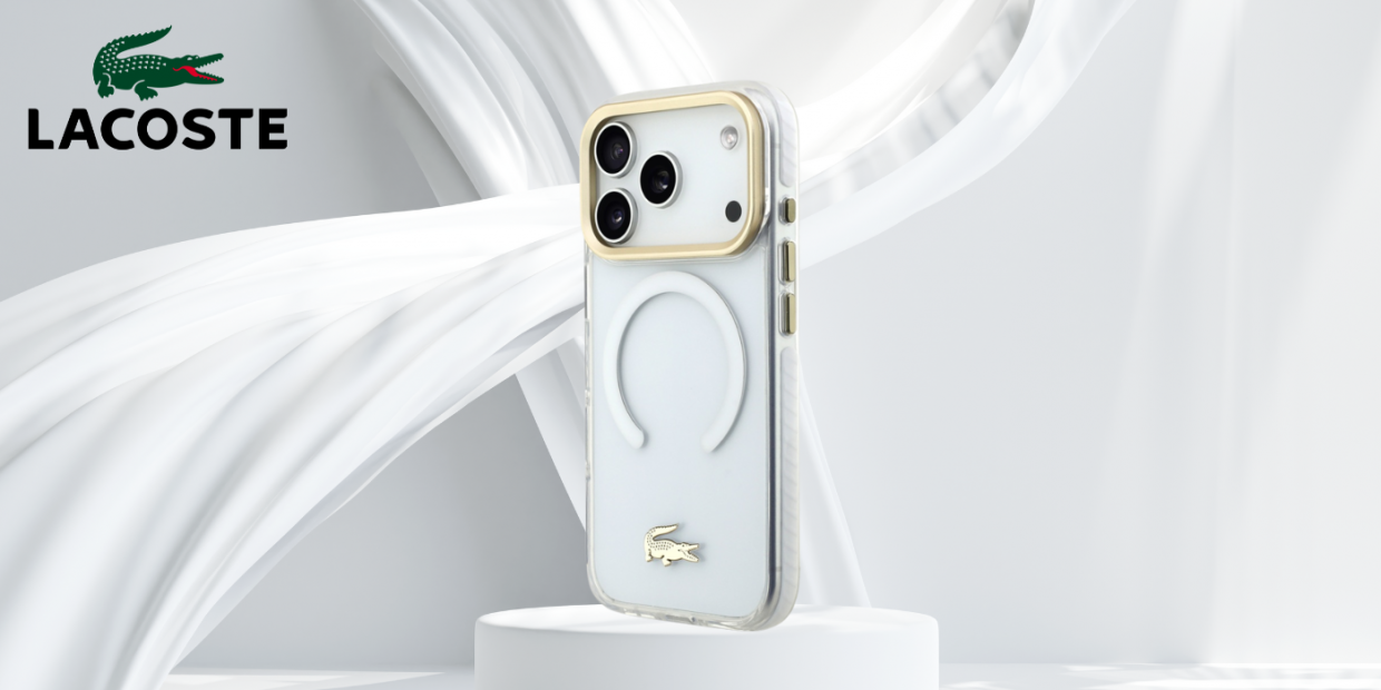 Carcasa Lacoste Shockproof Transparent Frosted Gold Logo cu MagSafe compatibila cu iPhone 17 Pro, Alb 1 Lerato.ro