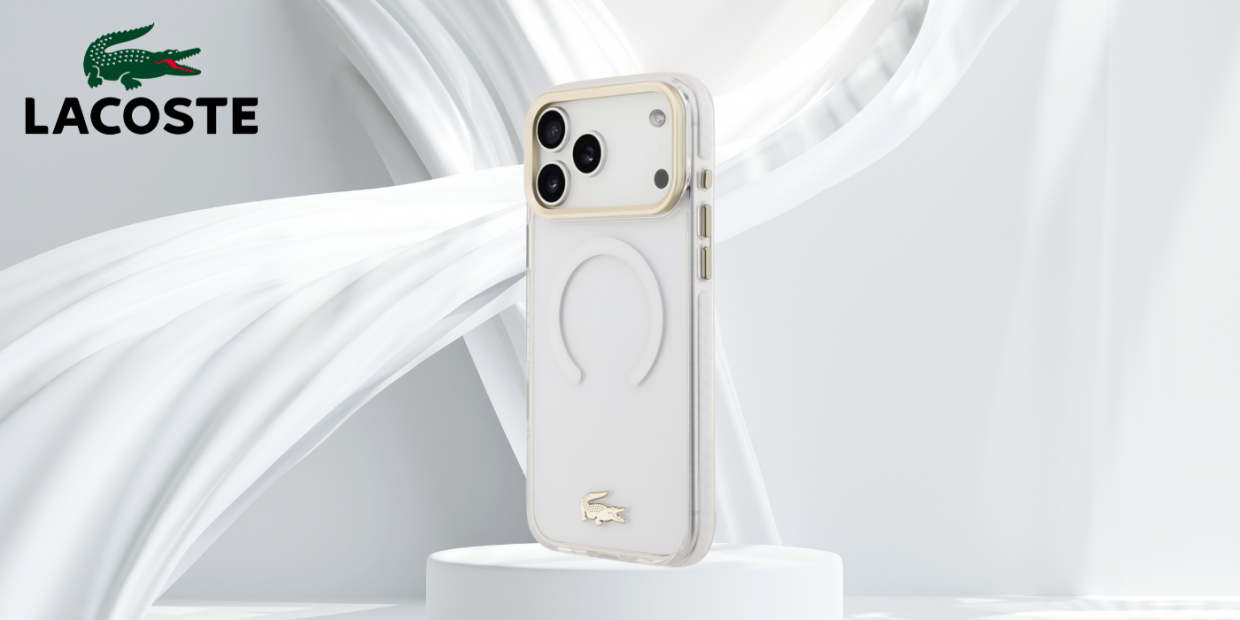 Carcasa Lacoste Shockproof Transparent Frosted Gold Logo cu MagSafe compatibila cu iPhone 17 Pro Max, Alb 1 Lerato.ro