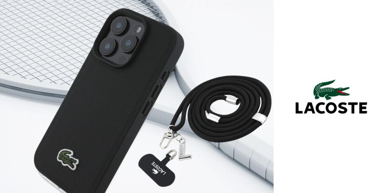 Carcasa Lacoste Iconic Petit Pique Crossbody Cord cu MagSafe compatibila cu iPhone 16 Pro Max, Negru 1 Lerato.ro
