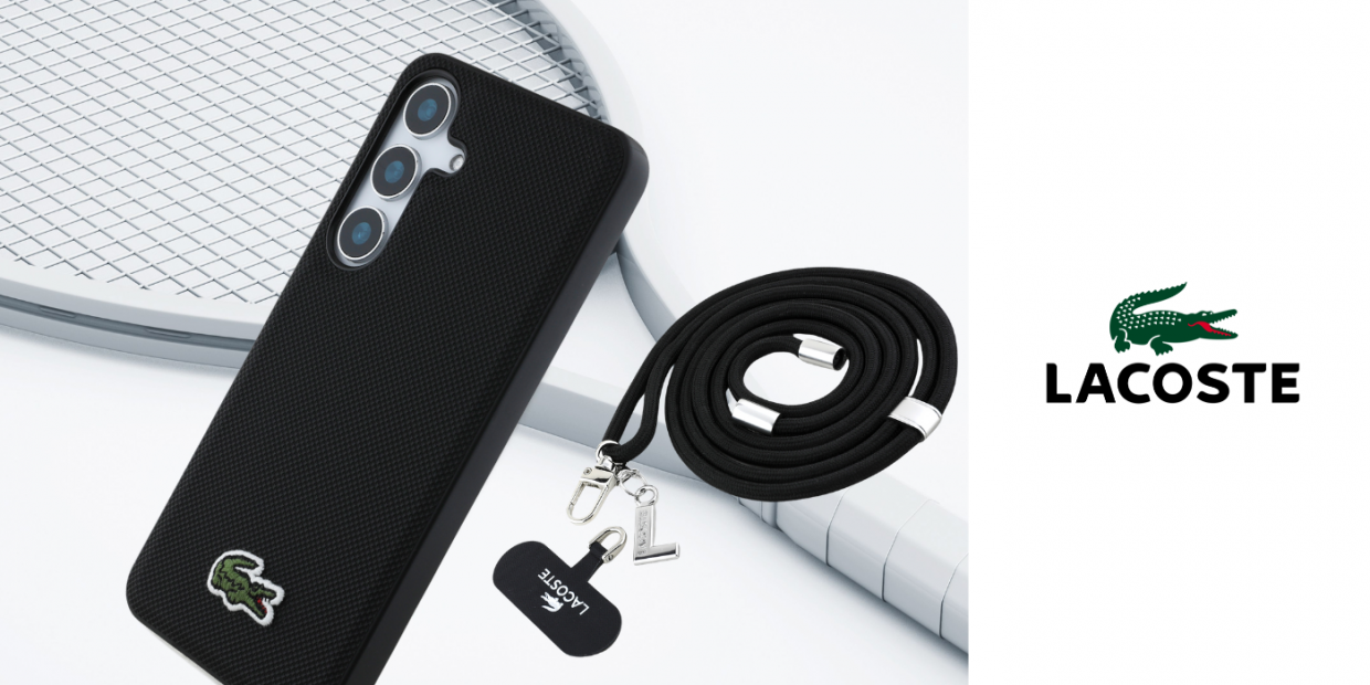 Carcasa Lacoste Iconic Petit Pique Woven Logo CBDY Strap cu MagSafe compatibila cu Samsung Galaxy S25, Negru 1 Lerato.ro