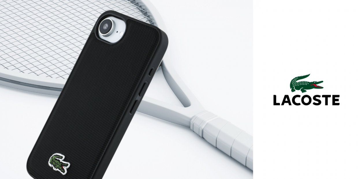 Carcasa Lacoste Iconic Petit Pique Woven Logo cu MagSafe compatibila cu iPhone 16e, Negru 1 Lerato.ro