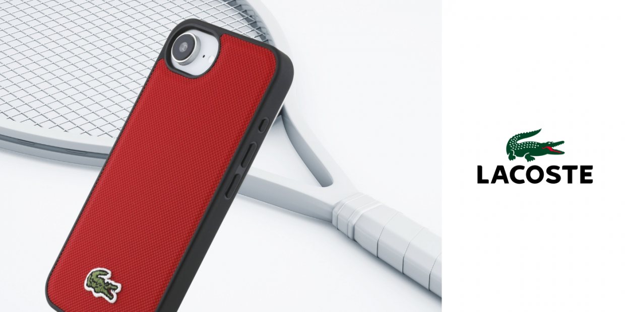 Carcasa Lacoste Iconic Petit Pique Woven Logo cu MagSafe compatibila cu iPhone 16e, Rosu 1 Lerato.ro