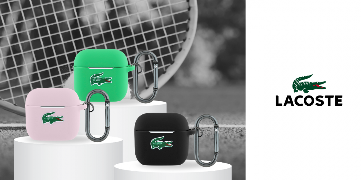 Carcasa Lacoste Silicone Croc Logo compatibila cu Apple AirPods 4, Roz 1 Lerato.ro
