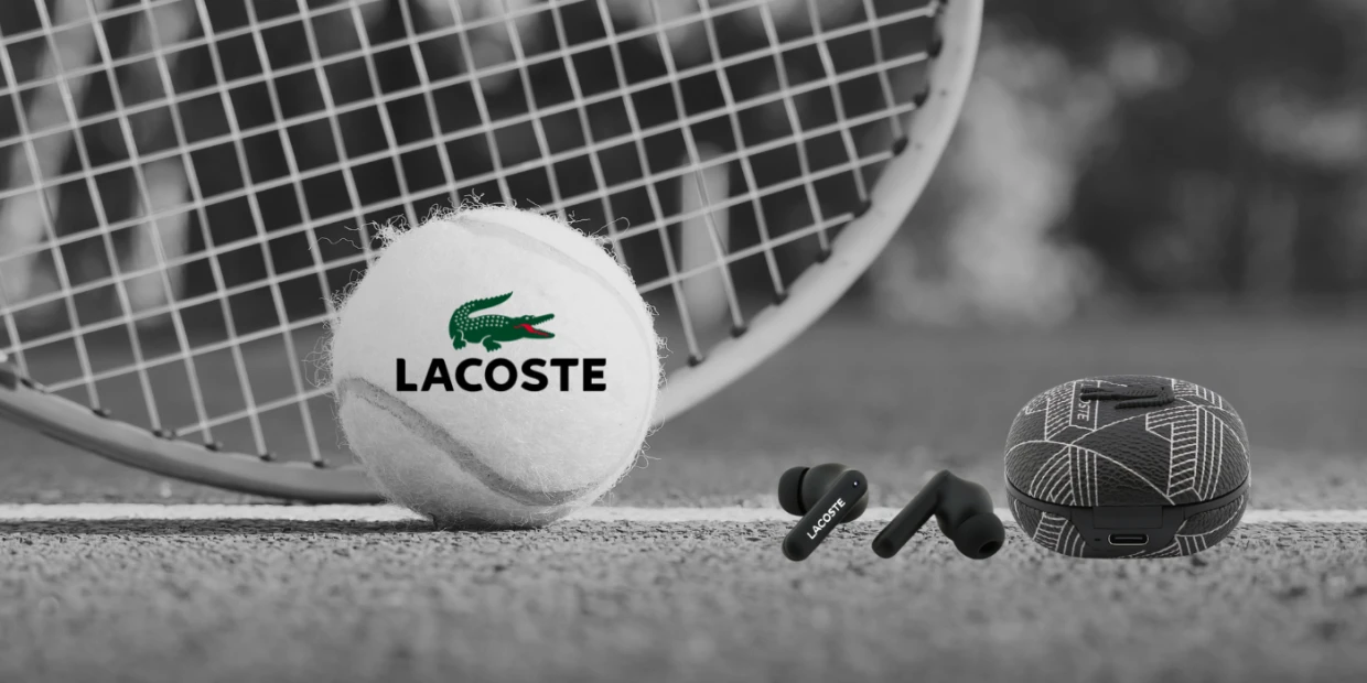 Casti wireless TWS Lacoste Monogram The Blend, ANC, Bluetooth 5.4, 250 mAh, Autonomie 6h, USB-C, Maro 1 Lerato.ro