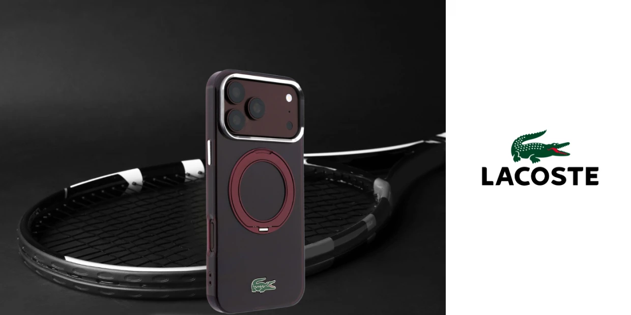 Husa Lacoste IML Glossy Finish Ring Stand cu MagSafe compatibila cu iPhone 18 Pro Max / 17 Pro Max, Burgundy 1 Lerato.ro