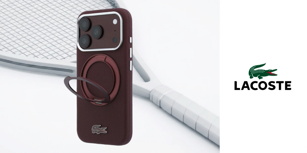 Husa Lacoste Petit Pique Ring Stand cu MagSafe compatibila cu iPhone 18 Pro / 17 Pro, Burgundy 1 Lerato.ro