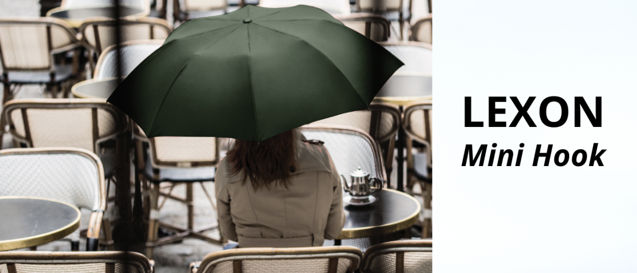 Umbrela pliabila Lexon Mini Hook, Lungime 50cm, Diametru 122cm, Khaki 1 Lerato.ro