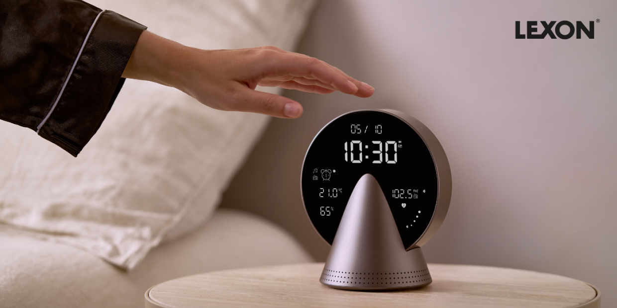 Ceas cu alarma Lexon Conic, Display Digital, Difuzor Bluetooth 5W, 2000mAh, Autonomie 8h, USB-C, Gri 1 Lerato.ro