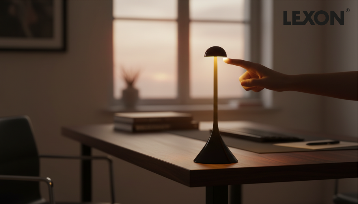 Lampa de birou Lexon Steli S Dome, 9 culori, 100lm, Autonomie 12h, USB-C, Negru 1 Lerato.ro