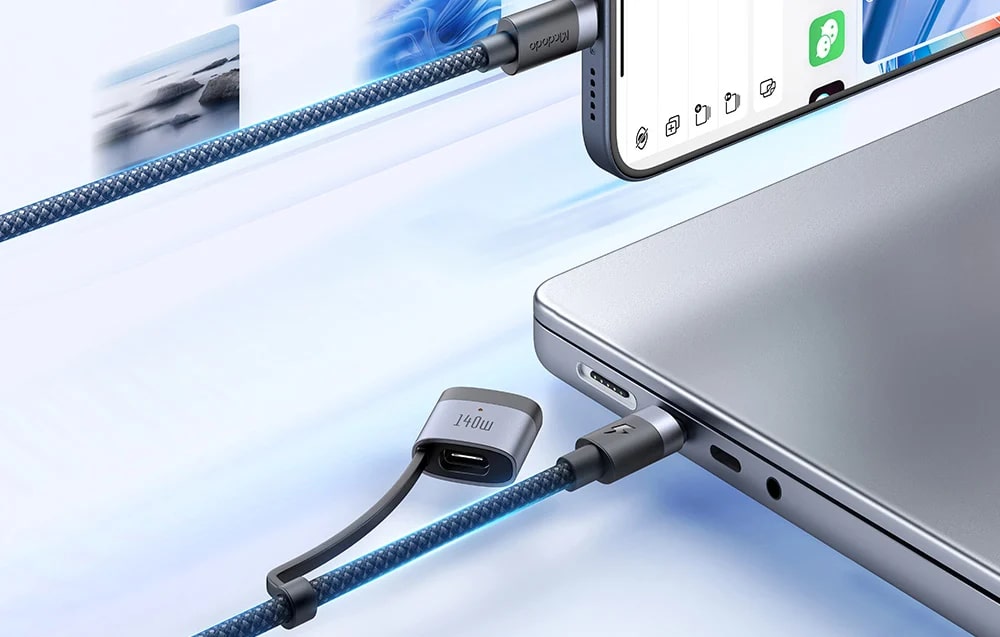 Cablu pentru incarcare laptop Apple Macbook Mcdodo CA-0140 2 in 1, USB-C la USB-C/MagSafe 3, PD 240W, 5A, 2m, Negru/Gri 1 Lerato.ro