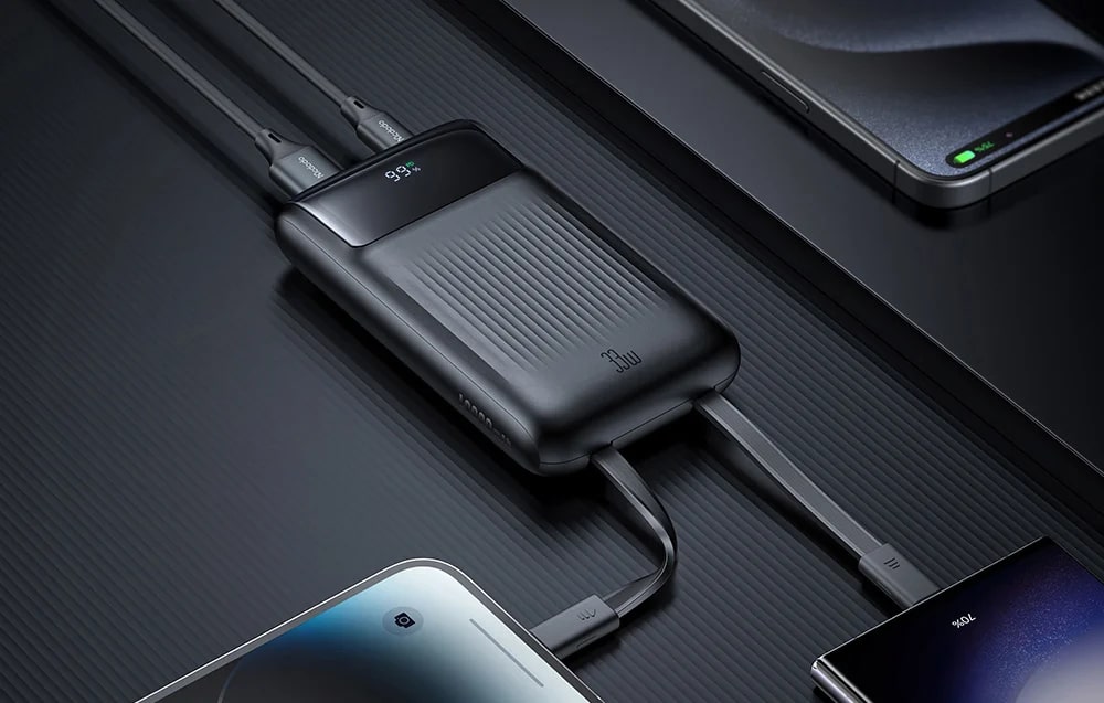 Baterie externa portabila Mcdodo MC-0231, 33W, 10000 mAh, Digital Display, Cablu integrat USB-C/Lightning, Negru 1 Lerato.ro