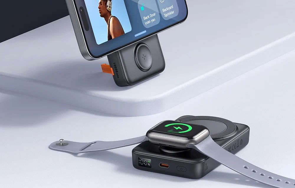 Baterie externa portabila Mcdodo MC-1461, 10000 mAh, Incarcator Apple Watch integrat, Incarcare wireless 15W, Negru 1 Lerato.ro