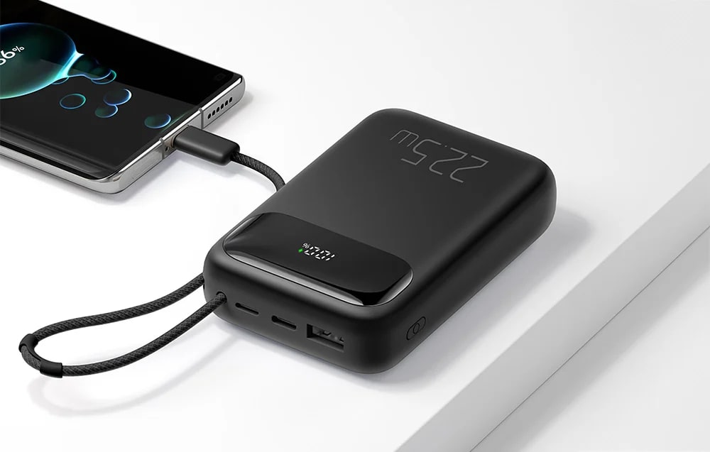 Baterie externa portabila Mcdodo MC-3243, Digital Display, 10000 mAh, 22.5W, USB/USB-C, Cablu USB-C atasat, Negru 1 Lerato.ro