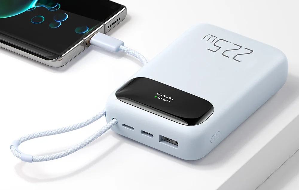 Baterie externa portabila Mcdodo MC-3244, Digital Display, 10000 mAh, 22.5W, USB/USB-C, Cablu USB-C atasat, Albastru 1 Lerato.ro