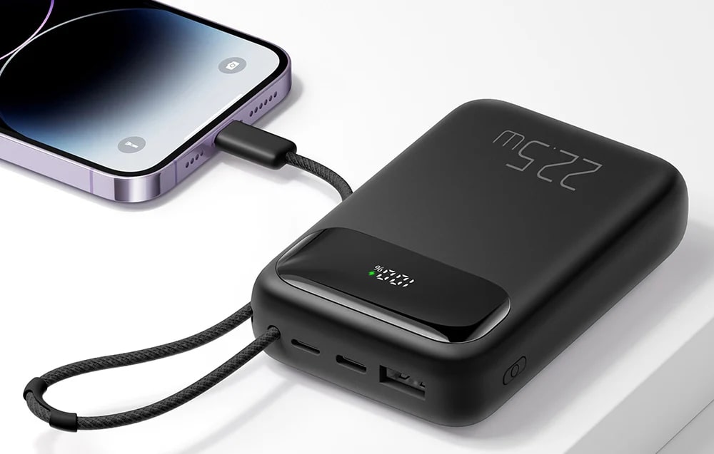 Baterie externa portabila Mcdodo MC-3253, Display, 10000 mAh, 22.5W, USB/USB-C, Cablu Lightning atasat, Negru 1 Lerato.ro