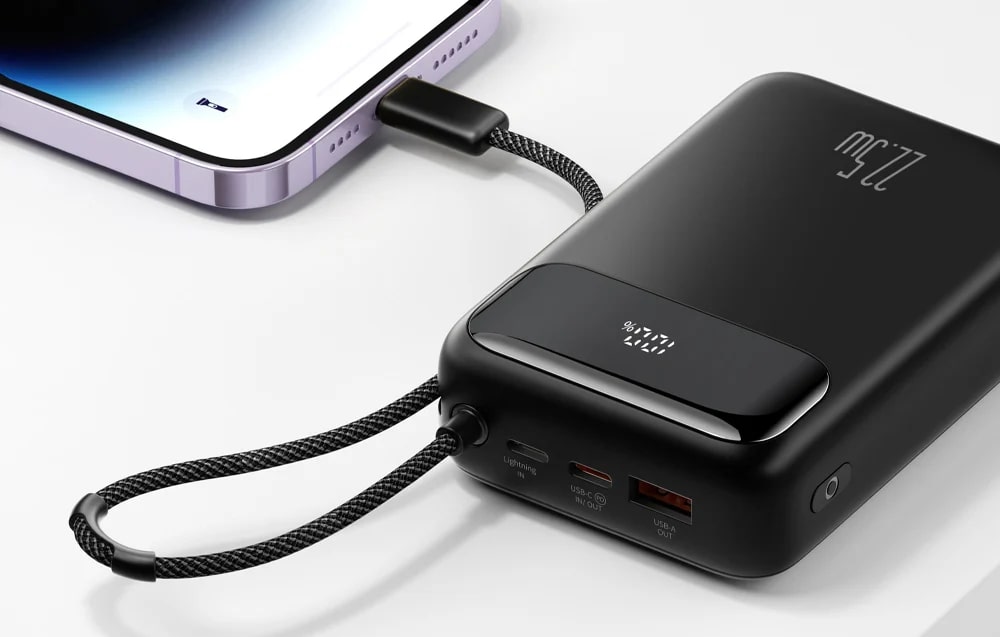 Baterie externa portabila Mcdodo MC-3710, Digital Display, 20000 mAh, 22.5W, USB/USB-C, Cablu Lightning atasat, Negru 1 Lerato.ro