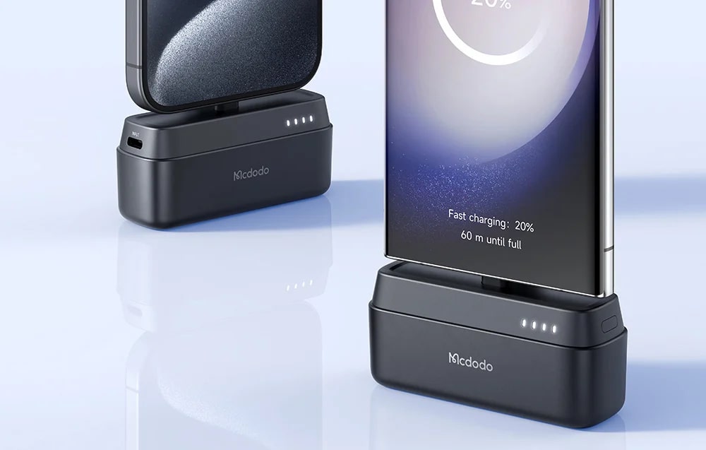 Baterie externa portabila Mcdodo MC-6301, 5000 mAh, 20W, LED, Conector USB-C tata integrat, Negru 1 Lerato.ro
