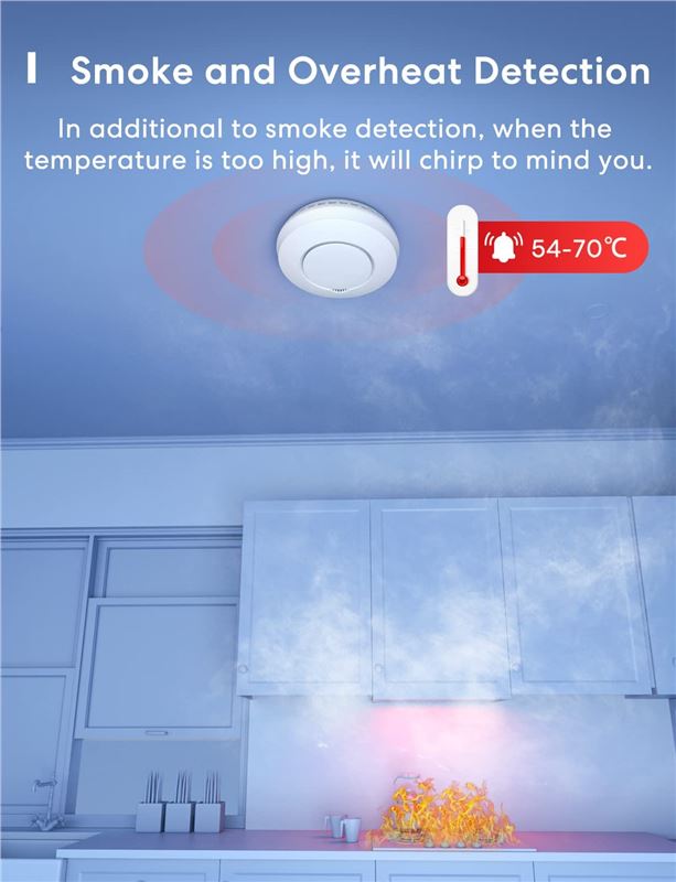 Detector de fum Meross Smart Smoke Alarm, 85dB, Alerte mobil, Wi-Fi, Alb 1 Lerato.ro