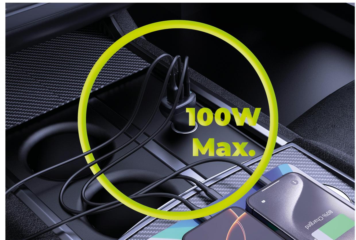 Incarcator auto Mobile Origin CA25, 1xUSB-A, 2xUSB-C, 100W, 3A, Quick Charging, Negru 1 Lerato.ro