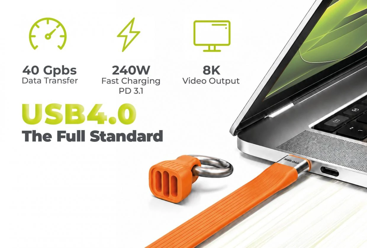 Cablu pentru incarcare si transfer de date Mobile Origin CB17, 2x USB-C, 240W, 5A, 40Gbps, 8K / 60Hz, 13cm, Portocaliu 1 Lerato.ro