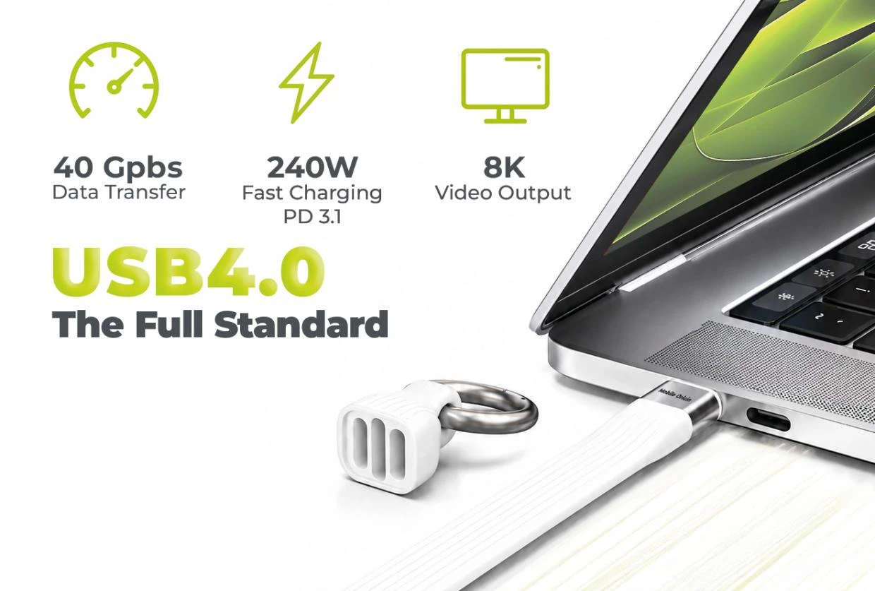 Cablu pentru incarcare si transfer de date Mobile Origin CB17, 2x USB-C, 240W, 5A, 40Gbps, 8K / 60Hz, 13cm, Alb 1 Lerato.ro