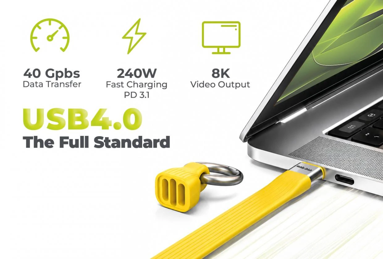 Cablu pentru incarcare si transfer de date Mobile Origin CB17, 2x USB-C, 240W, 5A, 40Gbps, 8K / 60Hz, 13cm, Galben 1 Lerato.ro