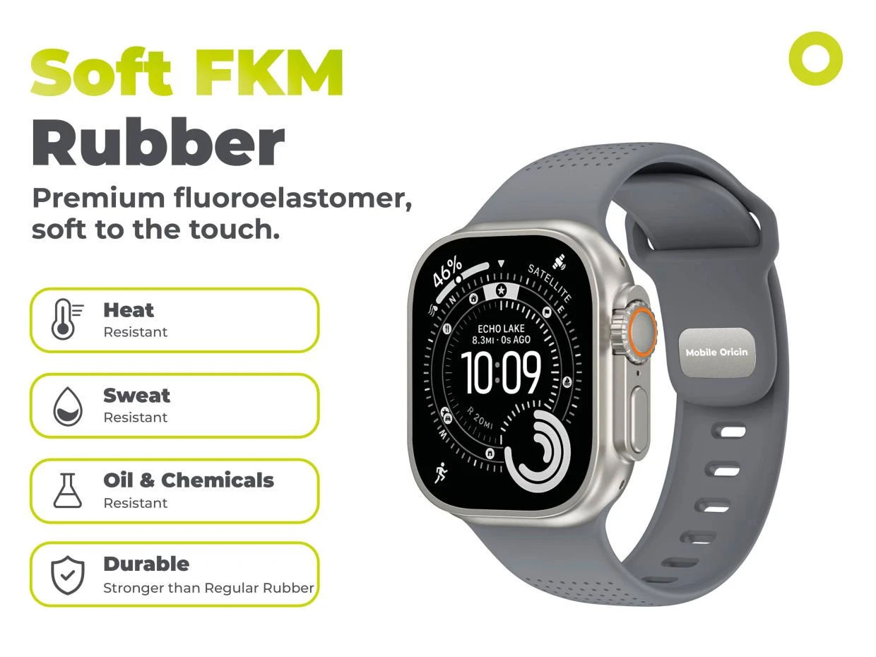 Curea din fluoroelastomer Mobile Origin IV compatibila cu Apple Watch 42/44/45/46/49 mm, Gri 1 Lerato.ro