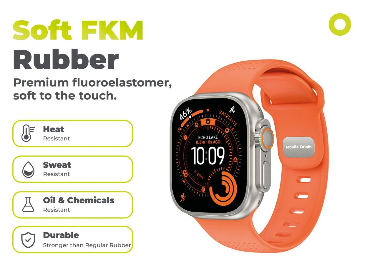 Curea din fluoroelastomer Mobile Origin IV compatibila cu Apple Watch 42/44/45/46/49 mm, Portocaliu 1 Lerato.ro