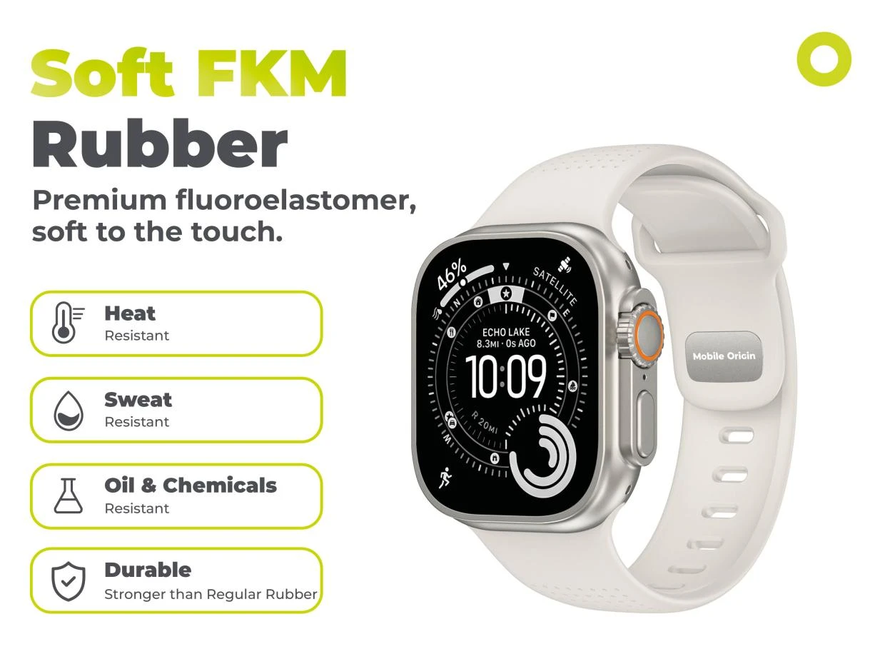 Curea din fluoroelastomer Mobile Origin IV compatibila cu Apple Watch 42/44/45/46/49 mm, Starlight 1 Lerato.ro