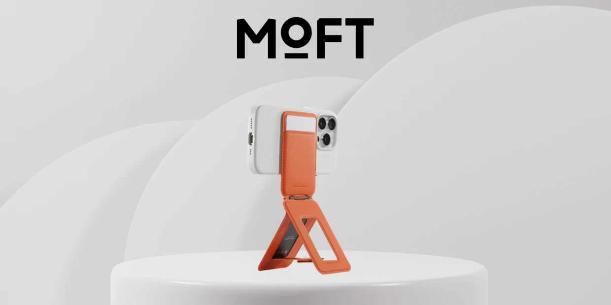 Portofel magnetic Moft Movas Snap Tripod, Compatibil MagSafe, Portocaliu 1 Lerato.ro