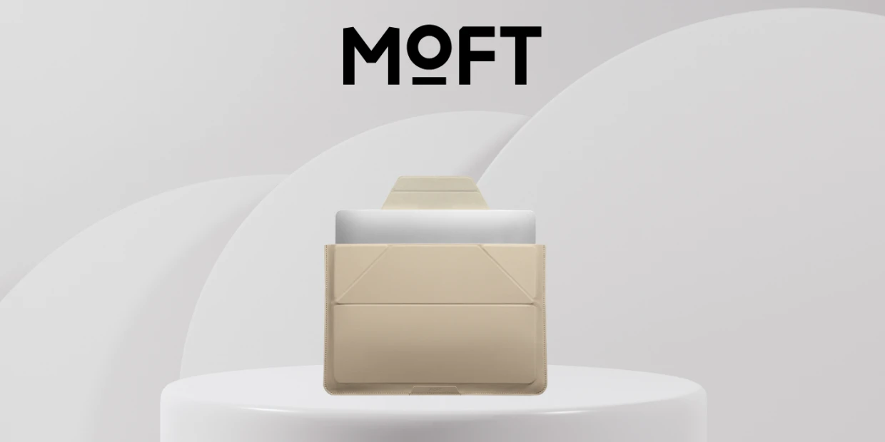 Husa din piele ecologica Moft compatibila cu laptop 13 inch, Functie de suport, Crem 1 Lerato.ro